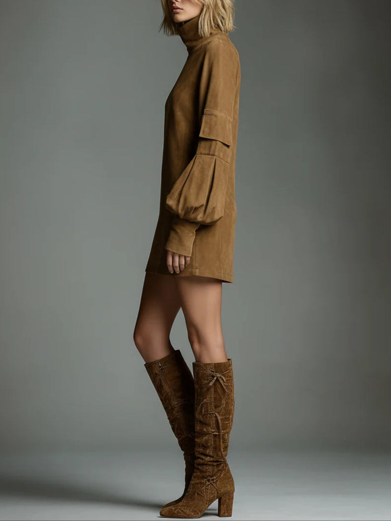 Marisa | Vestido corto de antelina con cuello alto