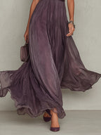 Flavia | Vestido largo morado con escote en forma de llave y ribete de encaje