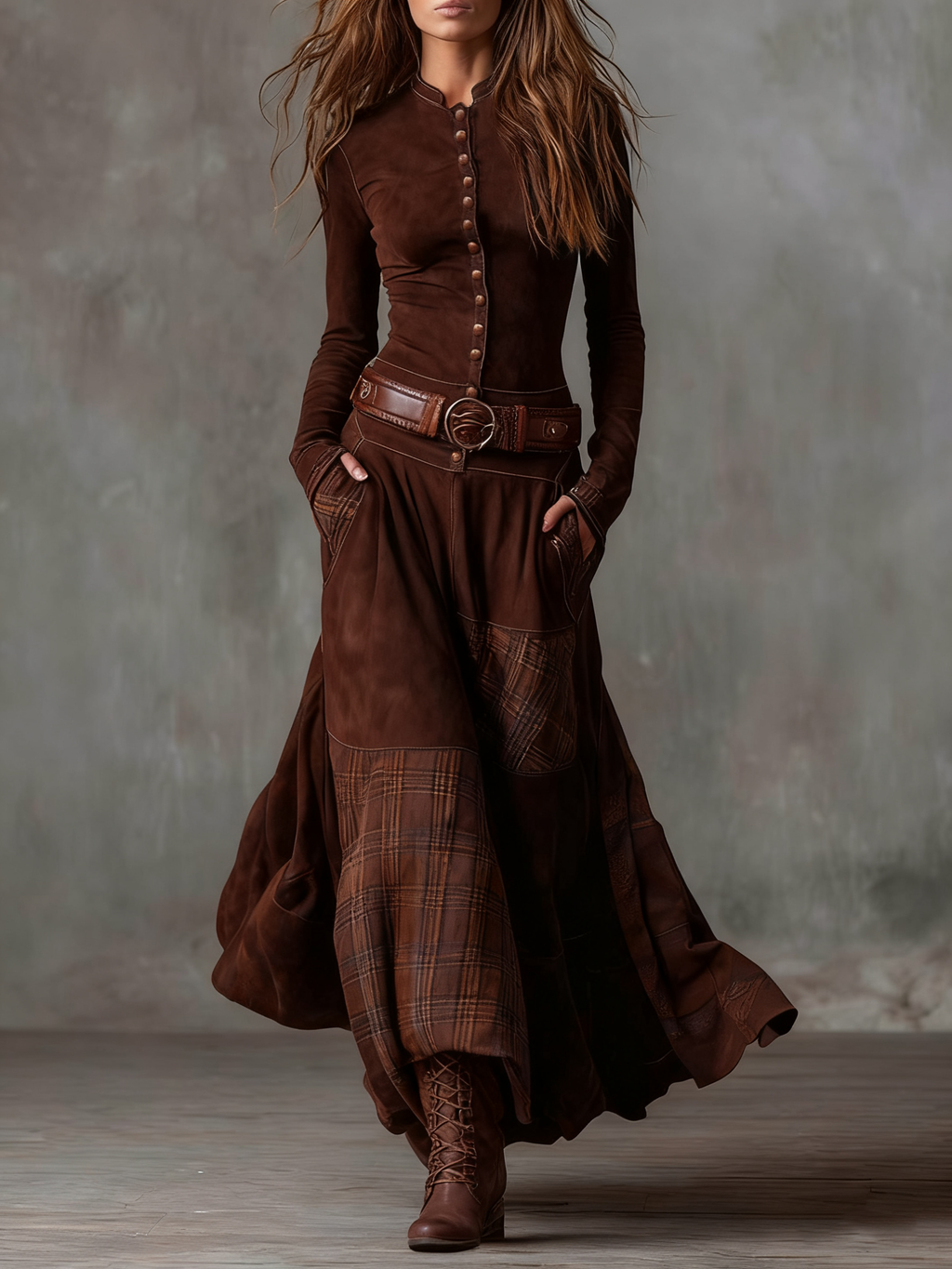 Livia | Vestido maxi de antelina con cinturón