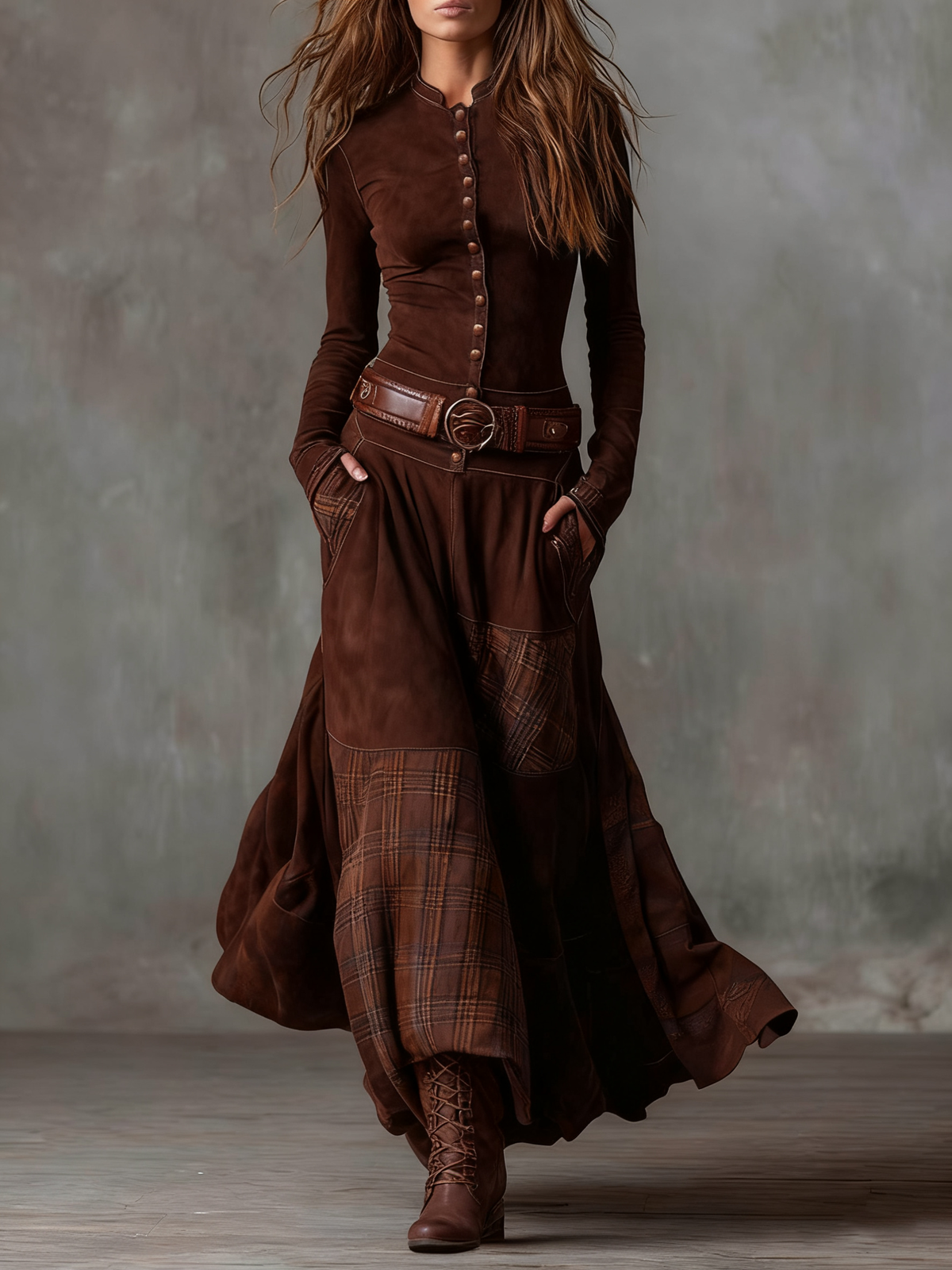 Livia | Vestido maxi de antelina con cinturón