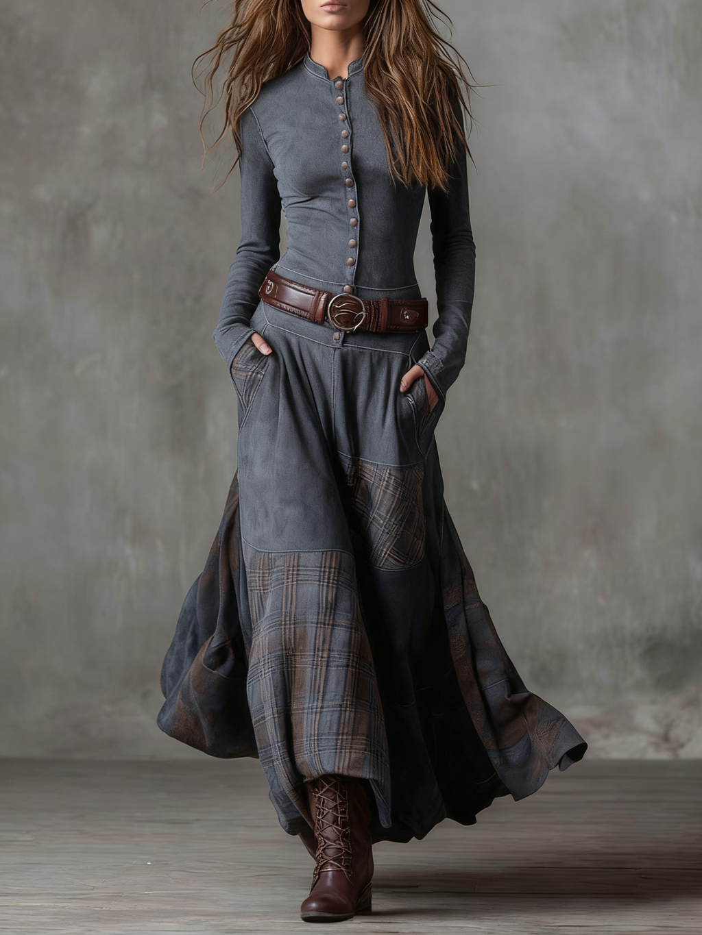 Livia | Vestido maxi de antelina con cinturón