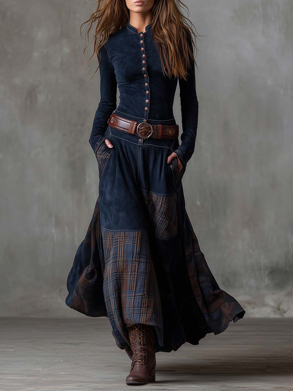 Livia | Vestido maxi de antelina con cinturón