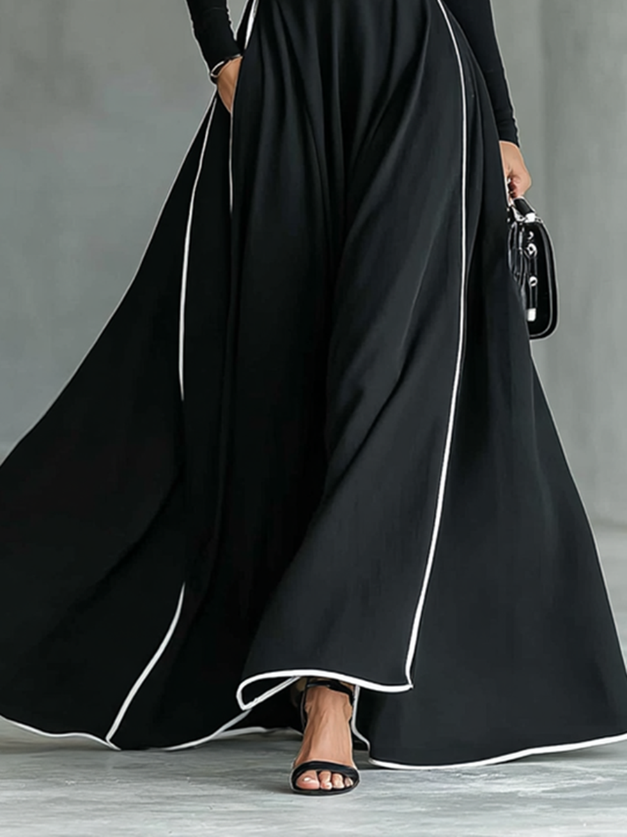 Gina | Vestido maxi de cuello alto con costuras en contraste