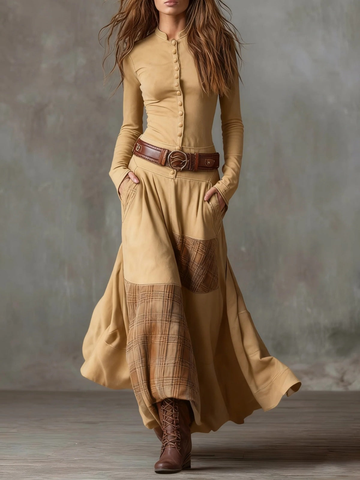 Livia | Vestido maxi de antelina con cinturón