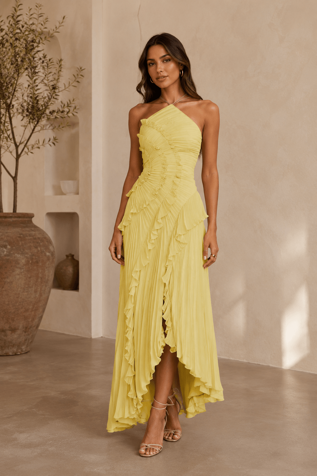 Isabella | Vestido midi con volantes en espiral