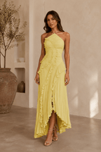 Isabella | Vestido midi con volantes en espiral