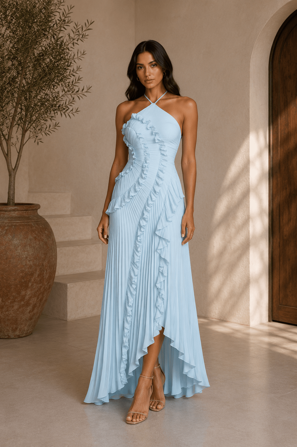 Isabella | Vestido midi con volantes en espiral