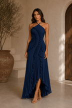 Isabella | Vestido midi con volantes en espiral