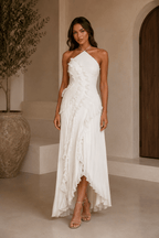 Isabella | Vestido midi con volantes en espiral
