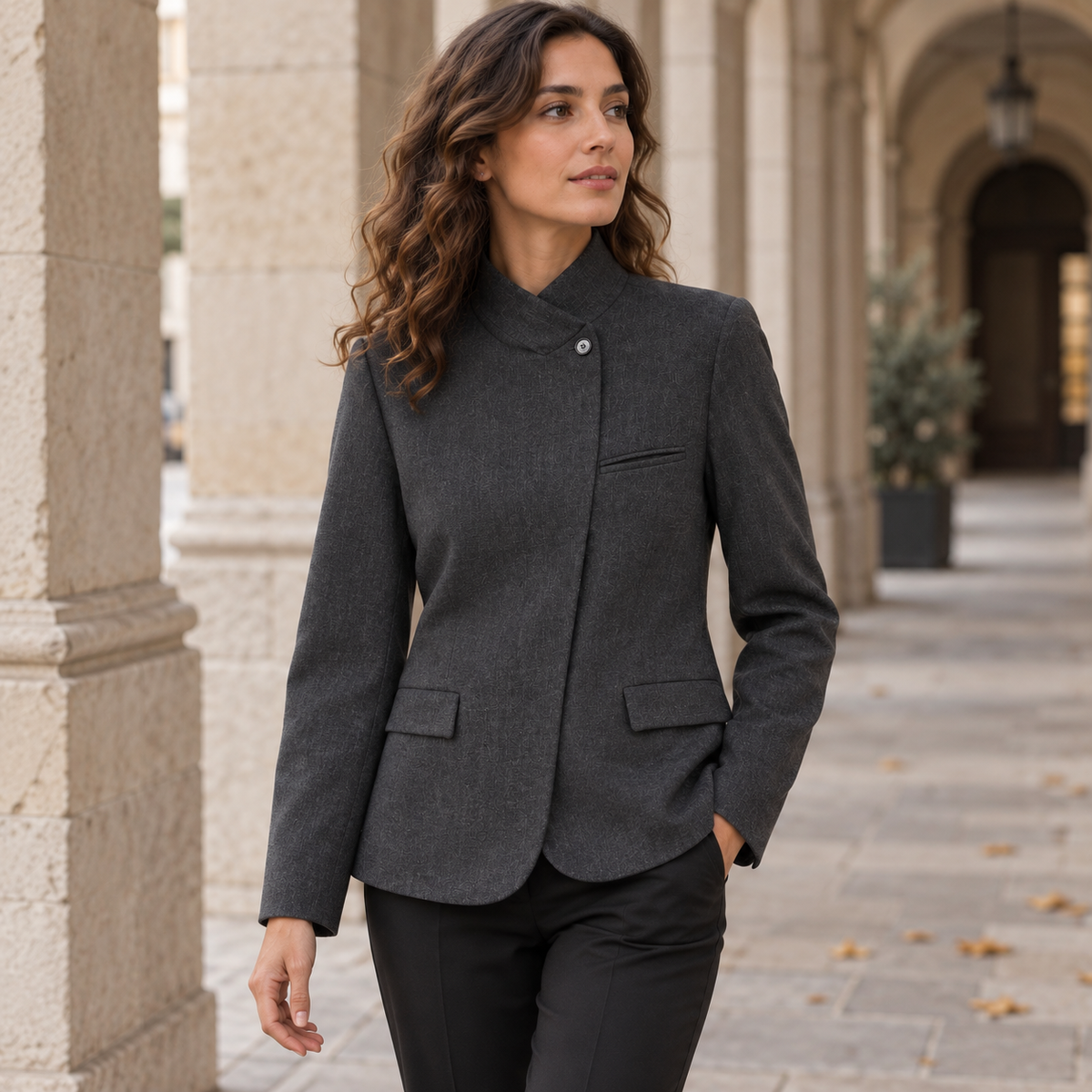 Blanca | Blazer asimétrico gris entallado