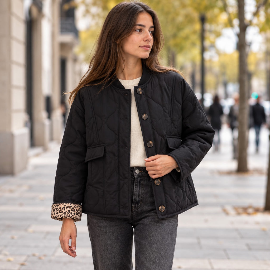 Maite | Chaqueta guateada con forro de leopardo
