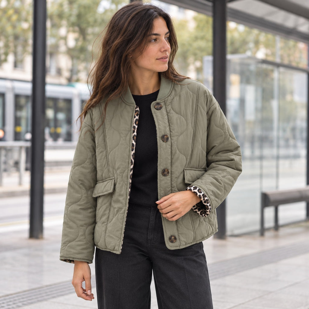 Maite | Chaqueta guateada con forro de leopardo