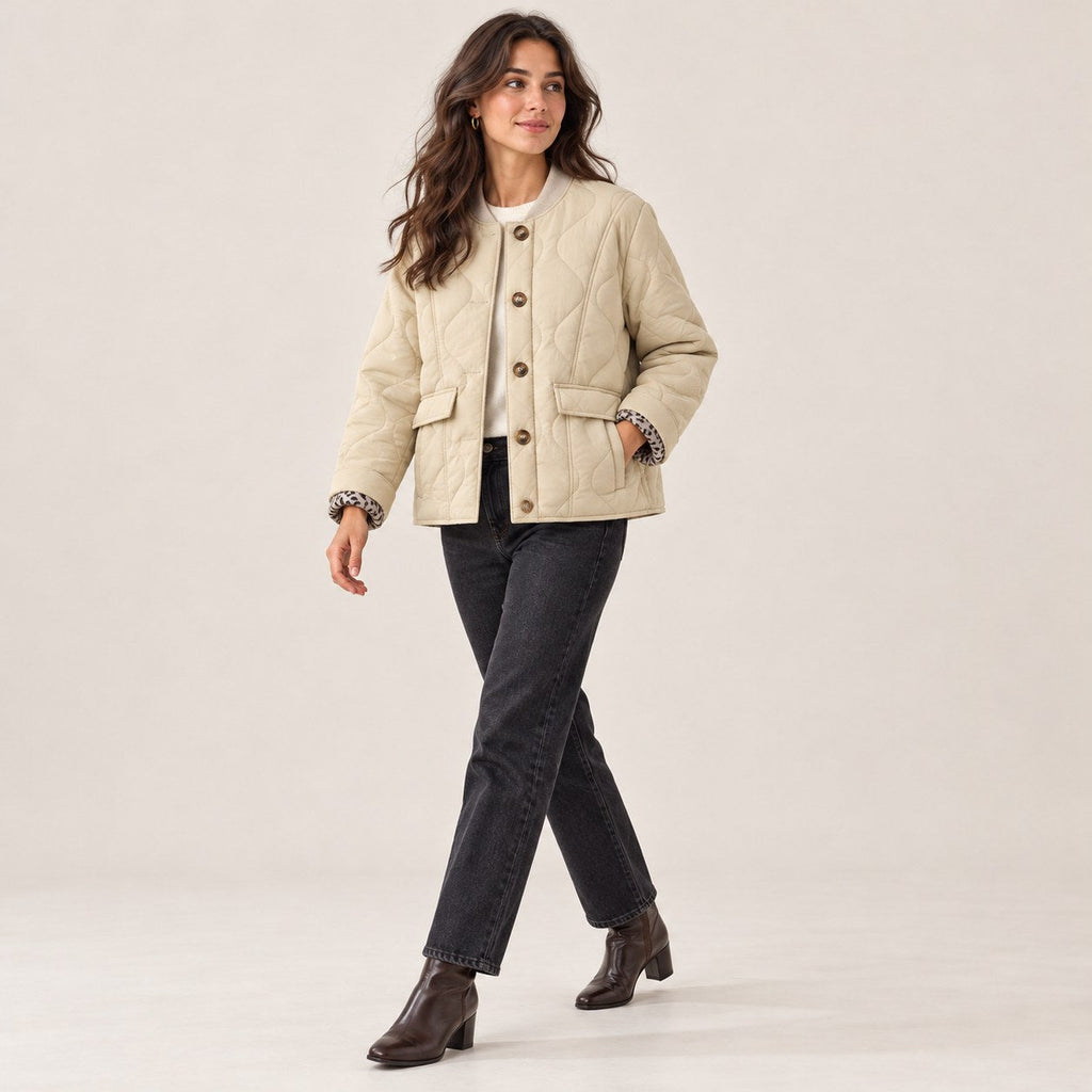 Maite | Chaqueta guateada con forro de leopardo