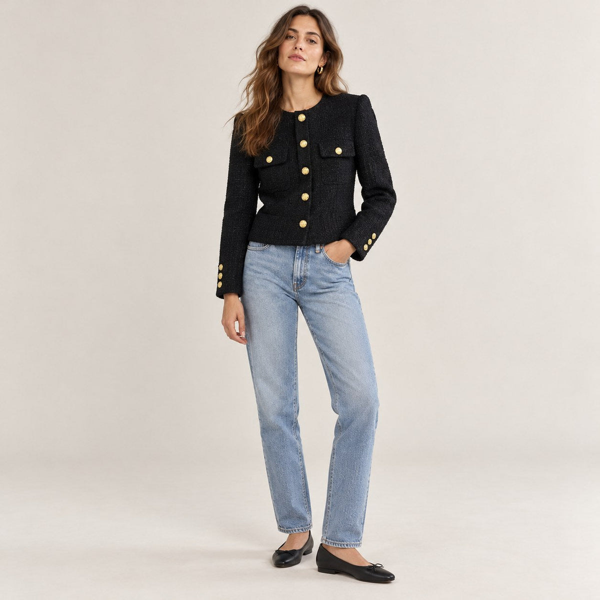 Soledad | Chaqueta tweed con botones dorados