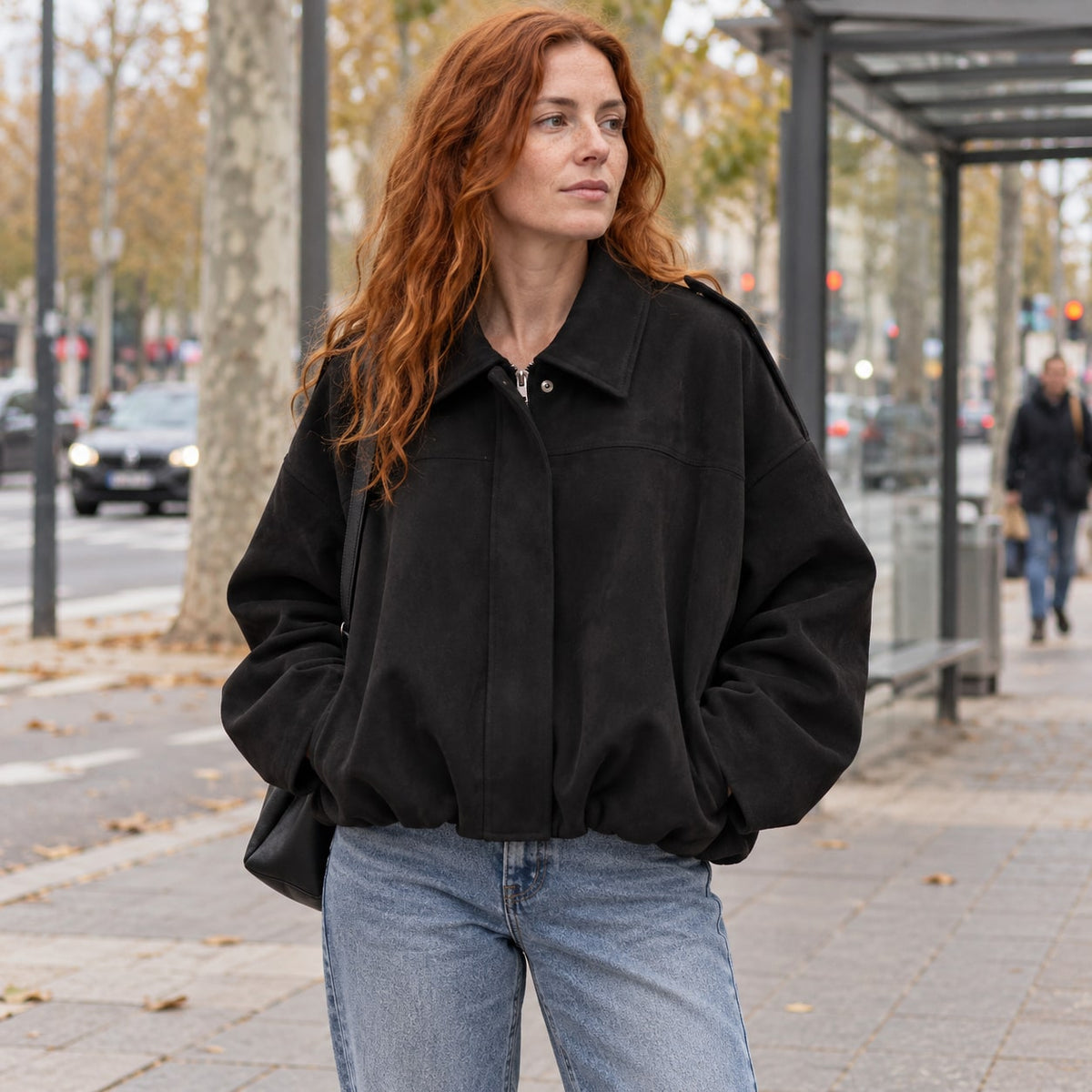 Agustina | Bomber de antelina oversize con solapa