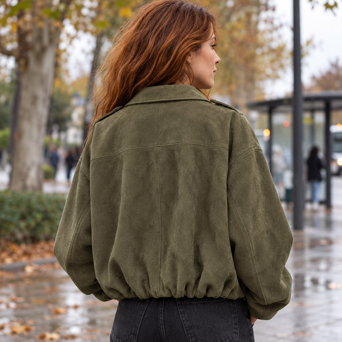 Agustina | Bomber de antelina oversize con solapa