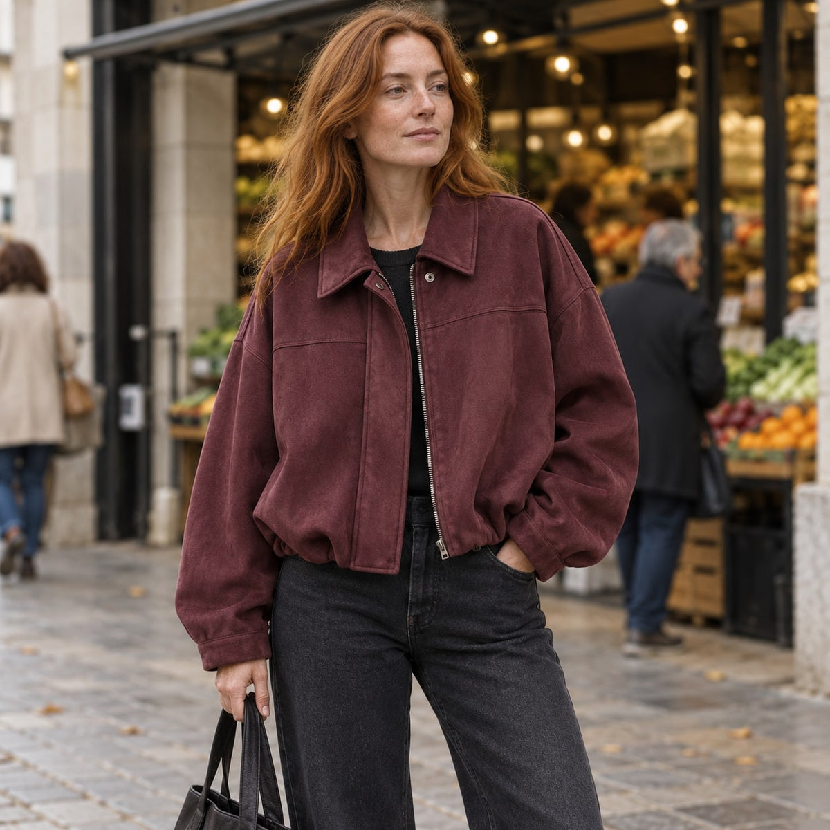 Agustina | Bomber de antelina oversize con solapa