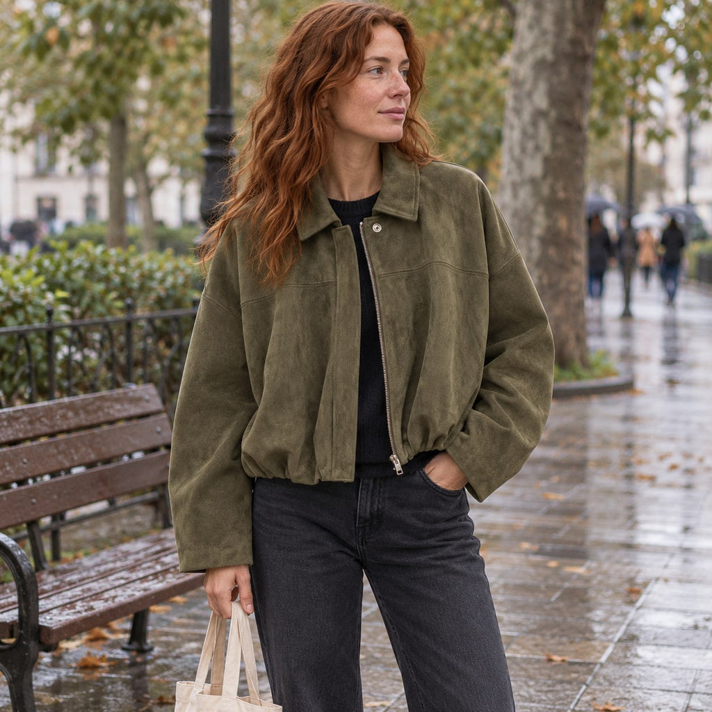 Agustina | Bomber de antelina oversize con solapa