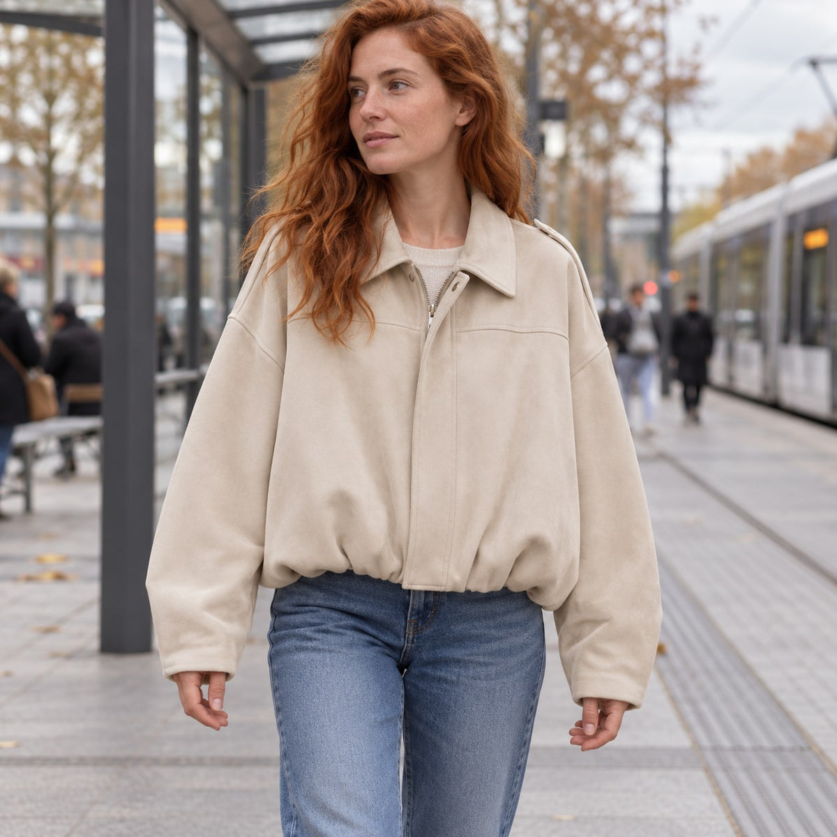 Agustina | Bomber de antelina oversize con solapa