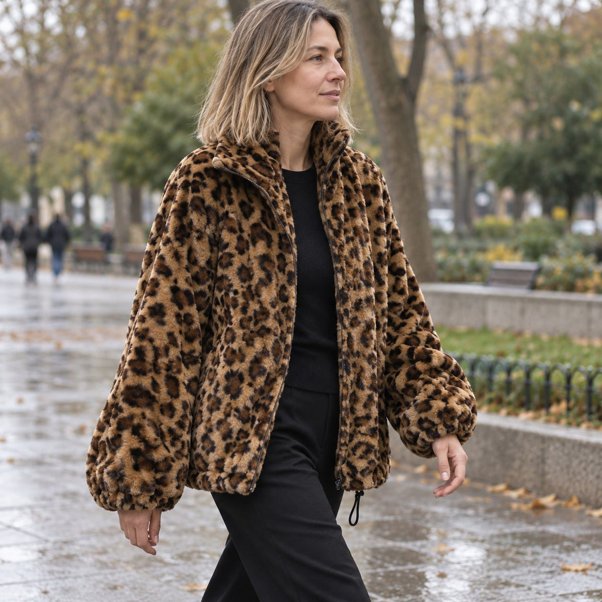 Lidia | Abrigo de pelo estampado de leopardo