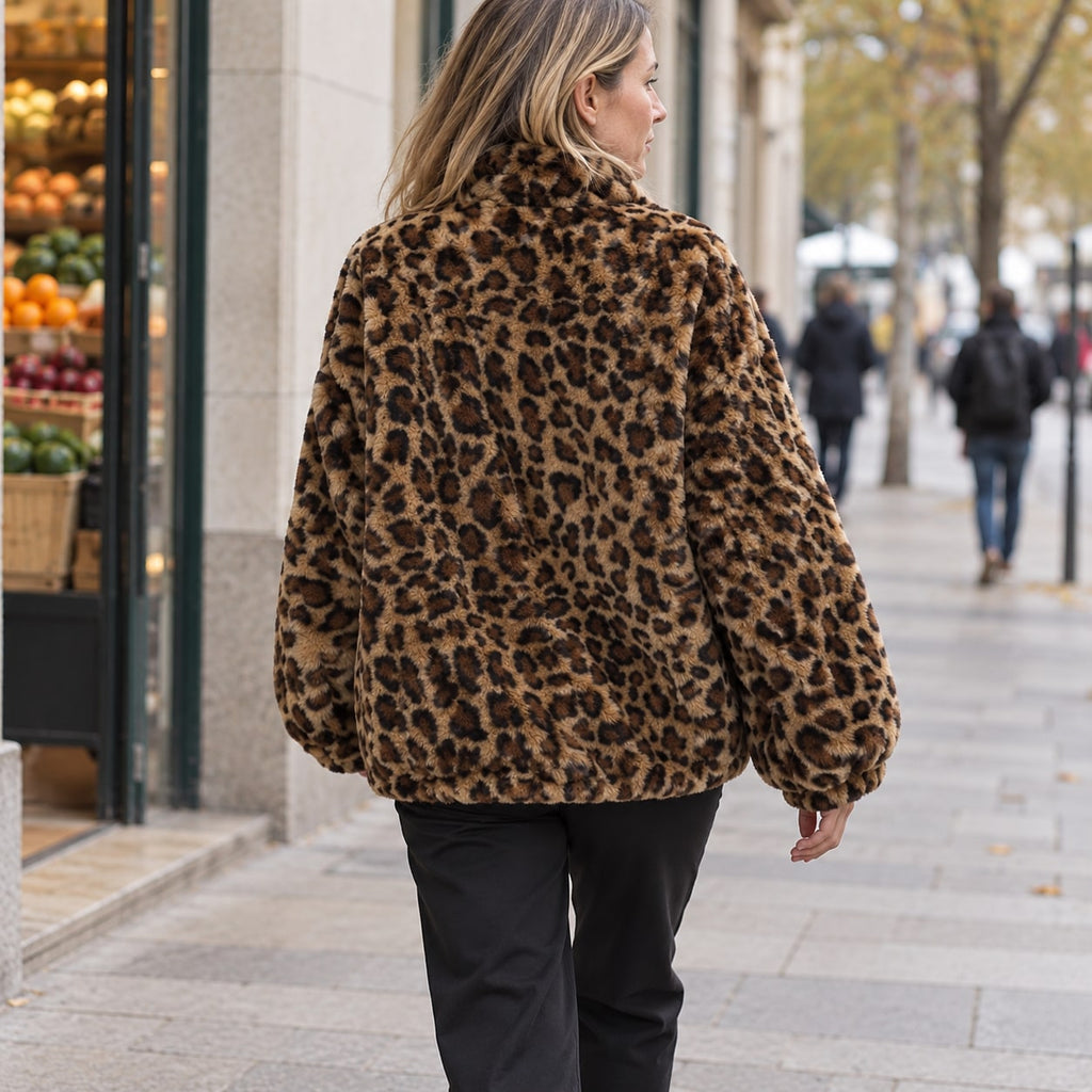 Lidia | Abrigo de pelo estampado de leopardo