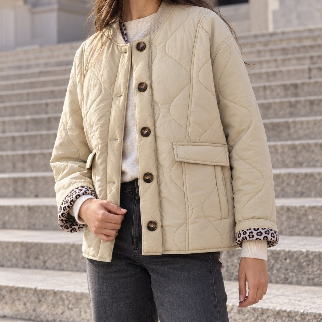 Maite | Chaqueta guateada con forro de leopardo