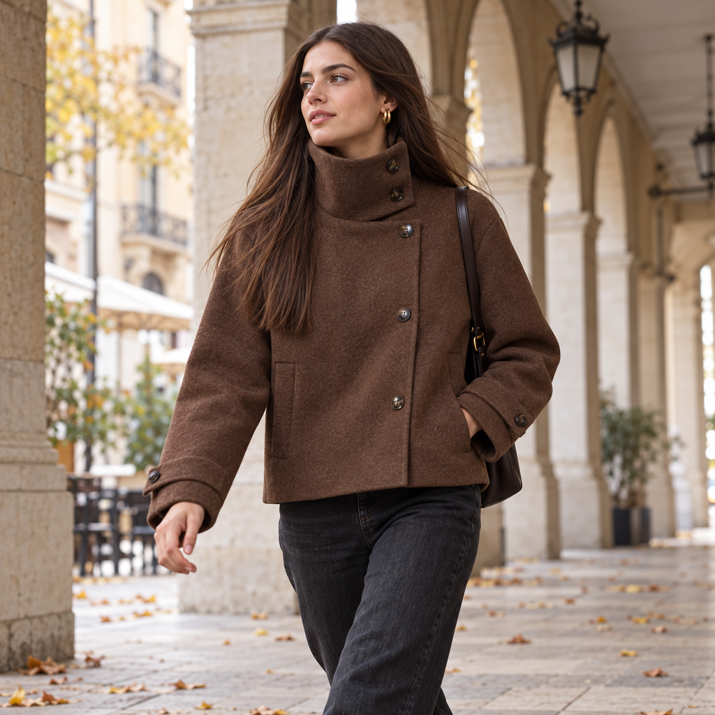 Nerea | Chaquetón de cuello alto con botones asimétricos