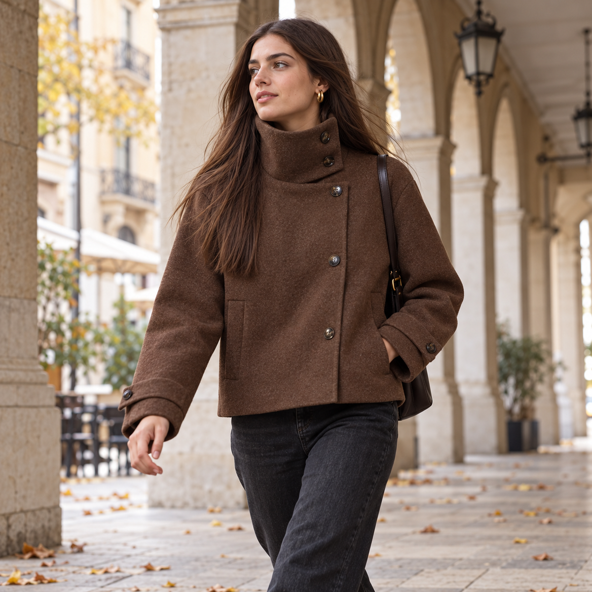 Nerea | Chaquetón de cuello alto con botones asimétricos