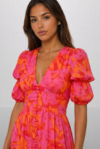 Olvera | Vestido floral con mangas abullonadas