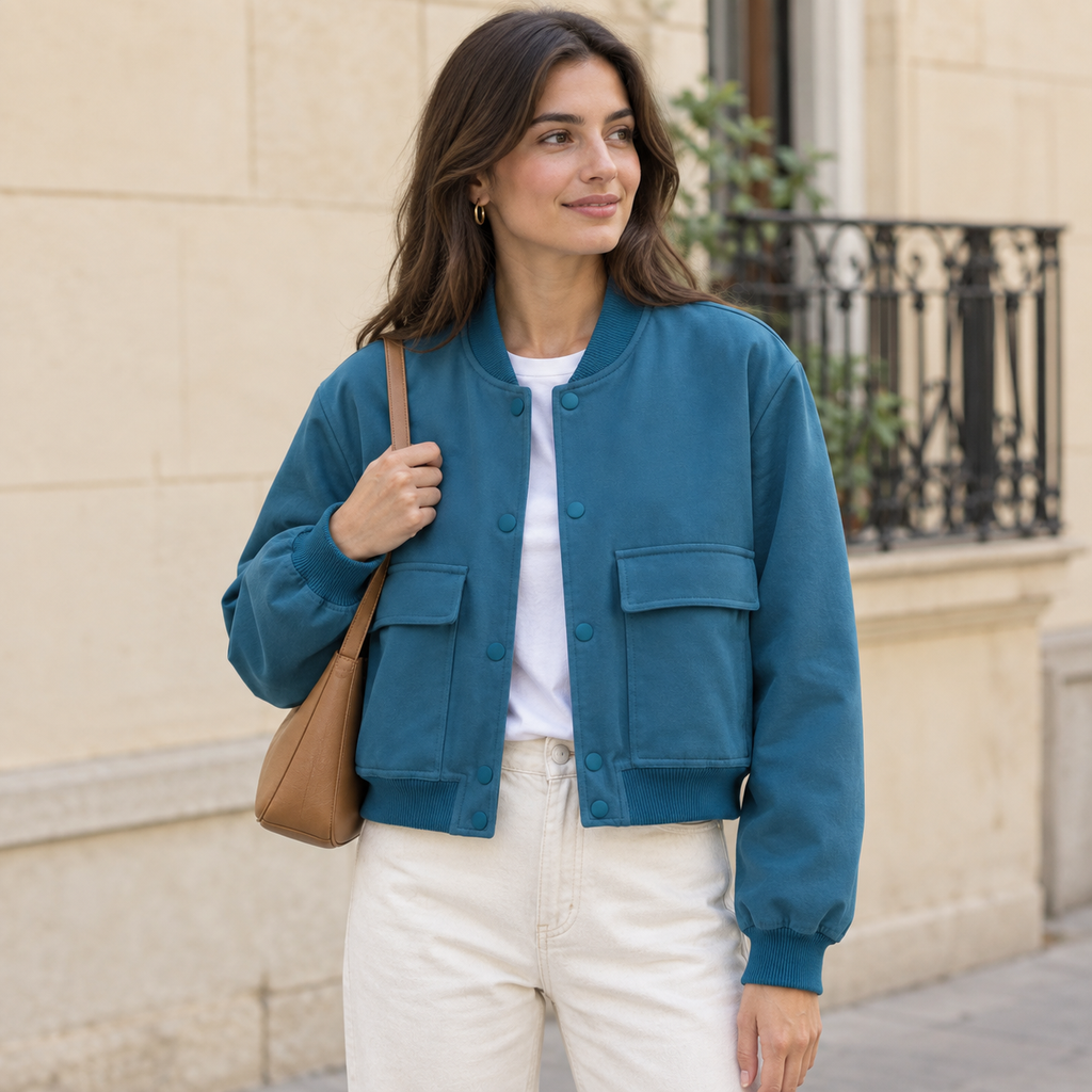 Raquel | Bomber corta con bolsillos de solapa
