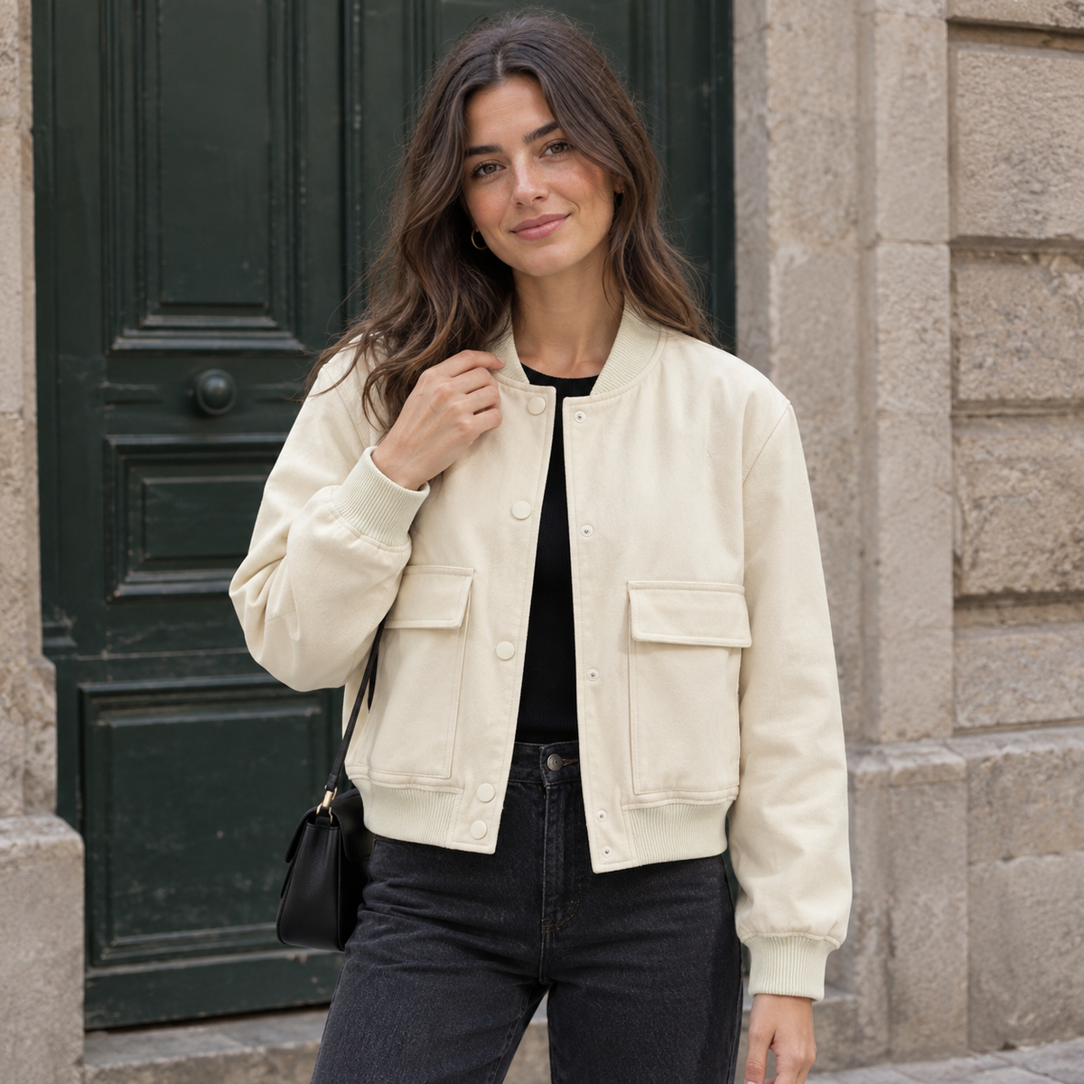Raquel | Bomber corta con bolsillos de solapa