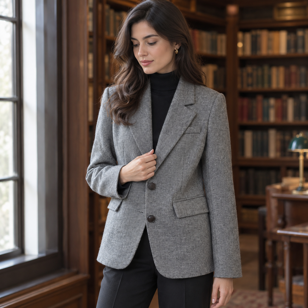 Amaia | Blazer gris de espiga con forro
