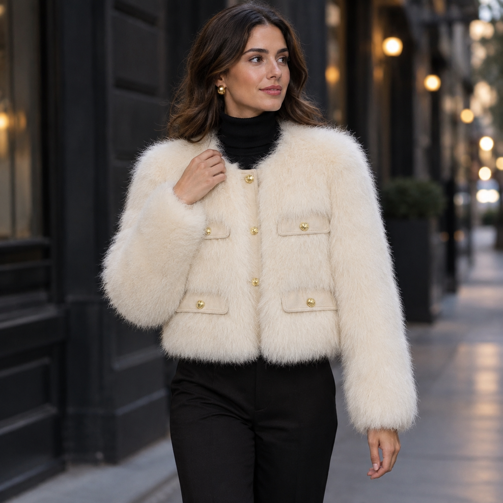 Susana | Chaqueta corta de pelo con botones dorados