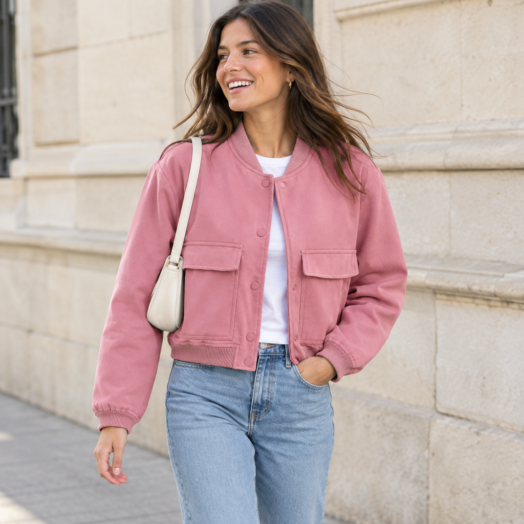 Raquel | Bomber corta con bolsillos de solapa