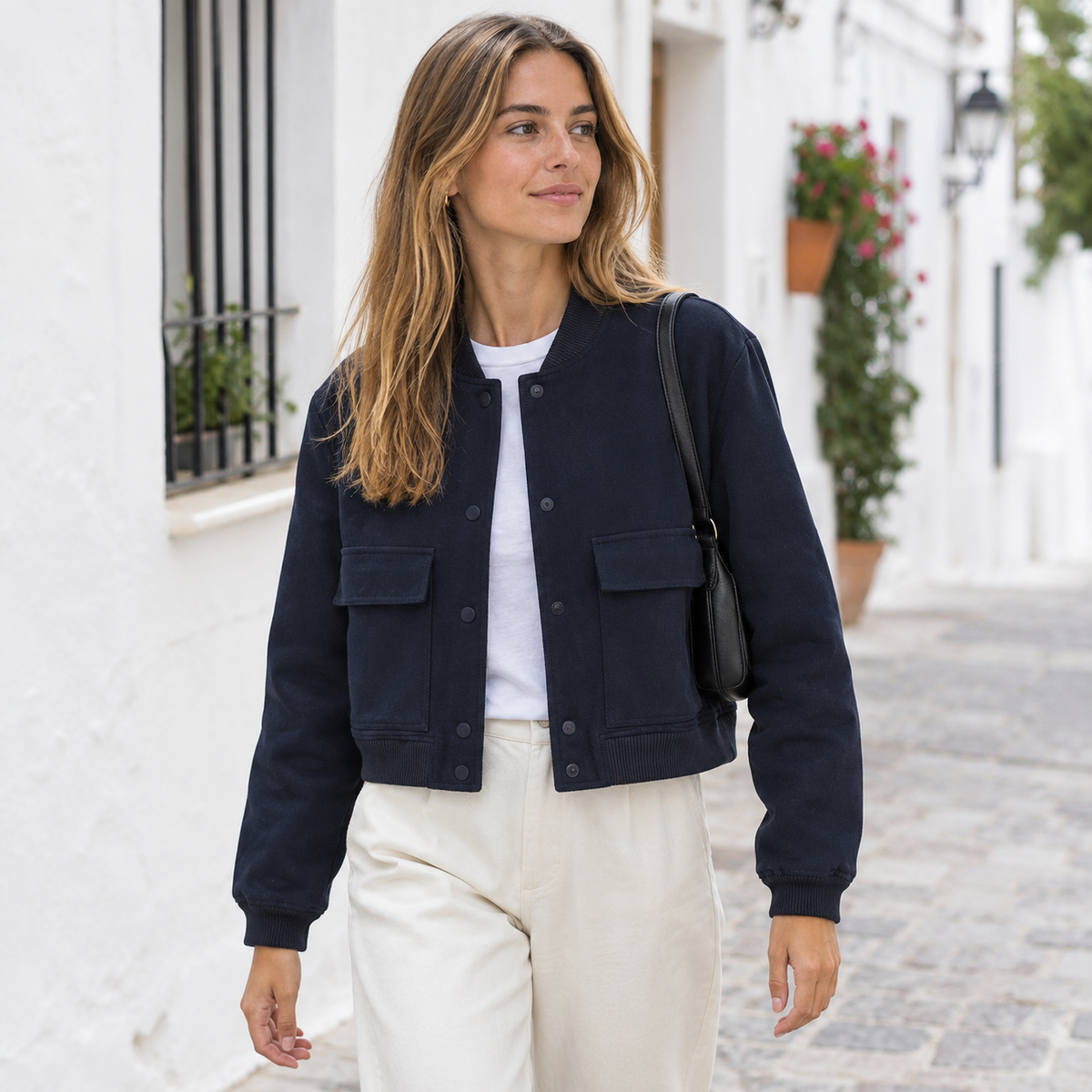 Raquel | Bomber corta con bolsillos de solapa