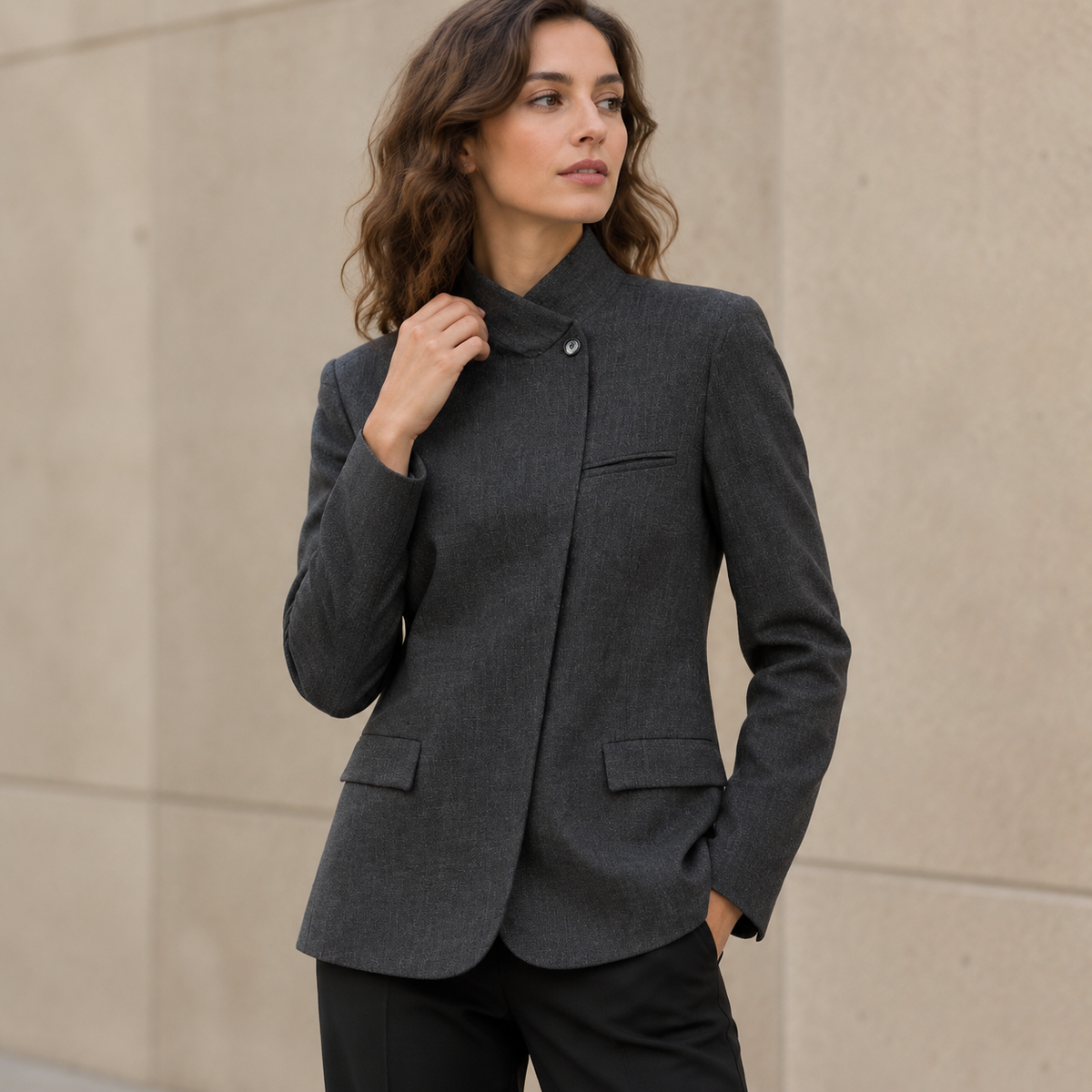 Blanca | Blazer asimétrico gris entallado
