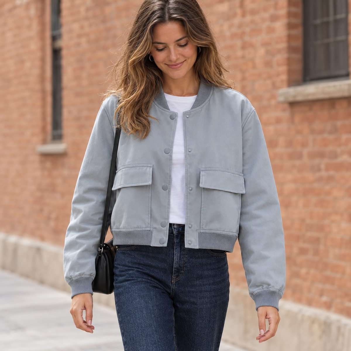 Raquel | Bomber corta con bolsillos de solapa
