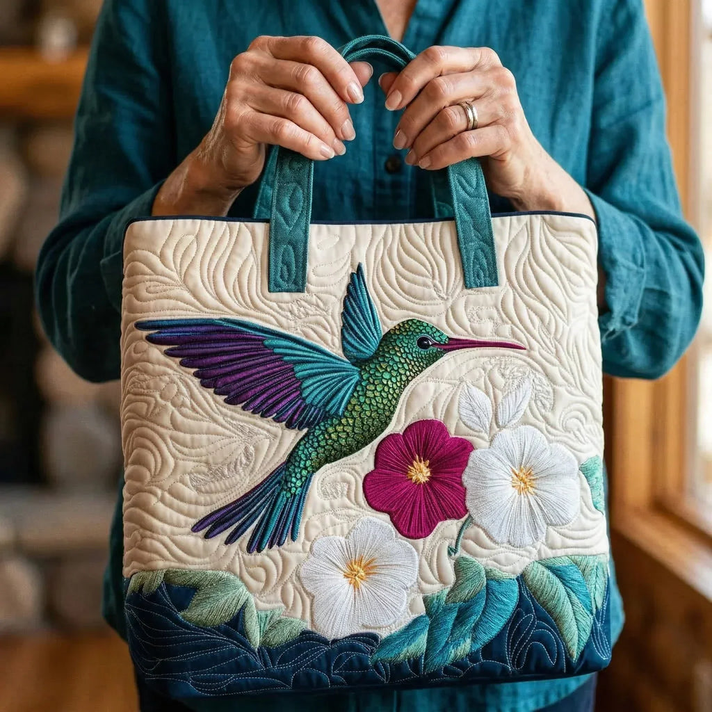 Bolso artesanal Colibrí y flor blanca
