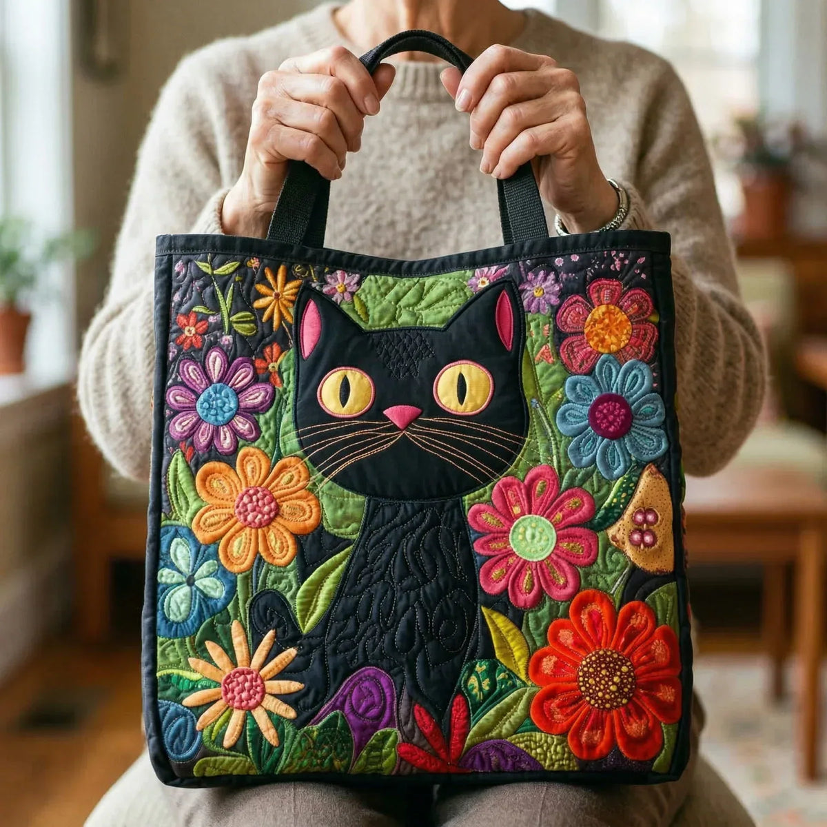Bolso artesanal Gato negro encantado
