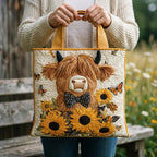 Bolso artesanal Vaca highland y girasoles