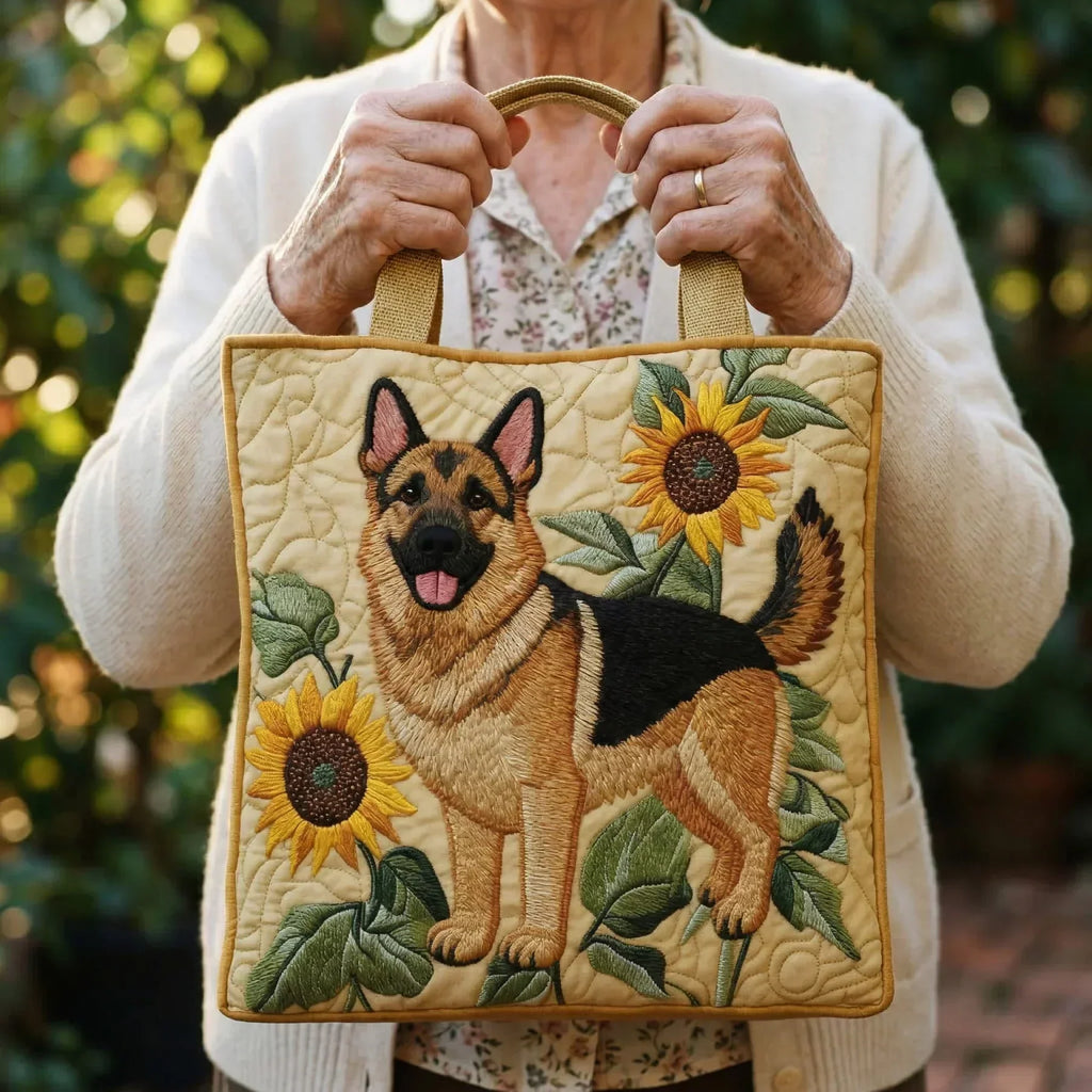 Bolso artesanal Pastor alemán floral
