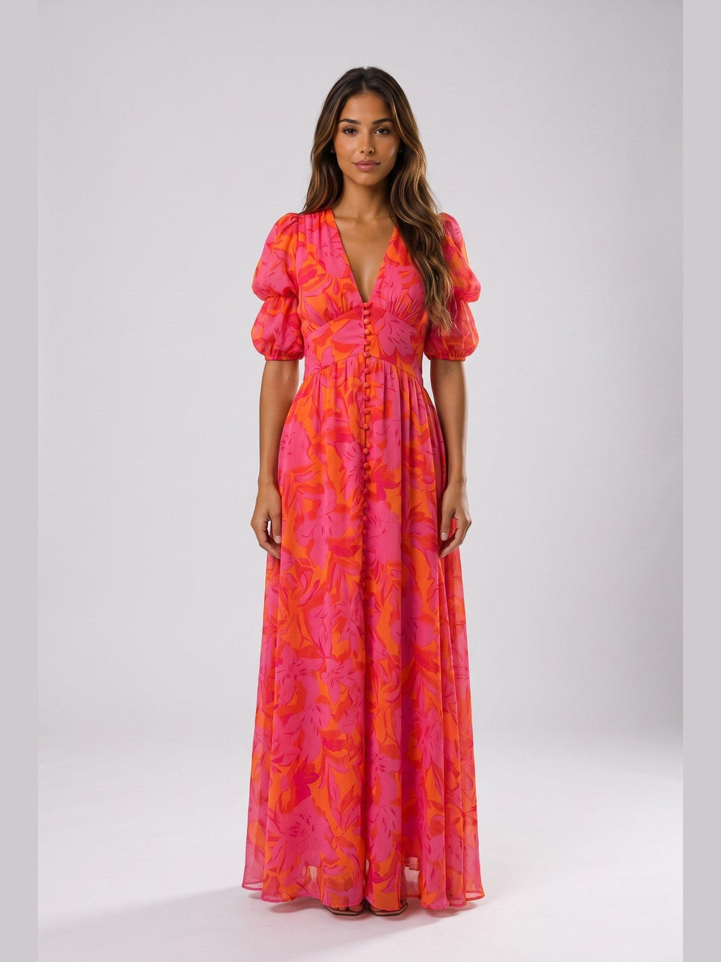 Olvera | Vestido floral con mangas abullonadas