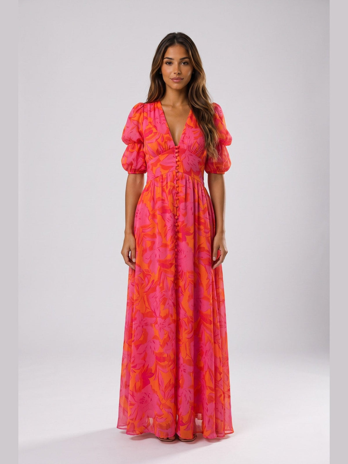 Olvera | Vestido floral con mangas abullonadas