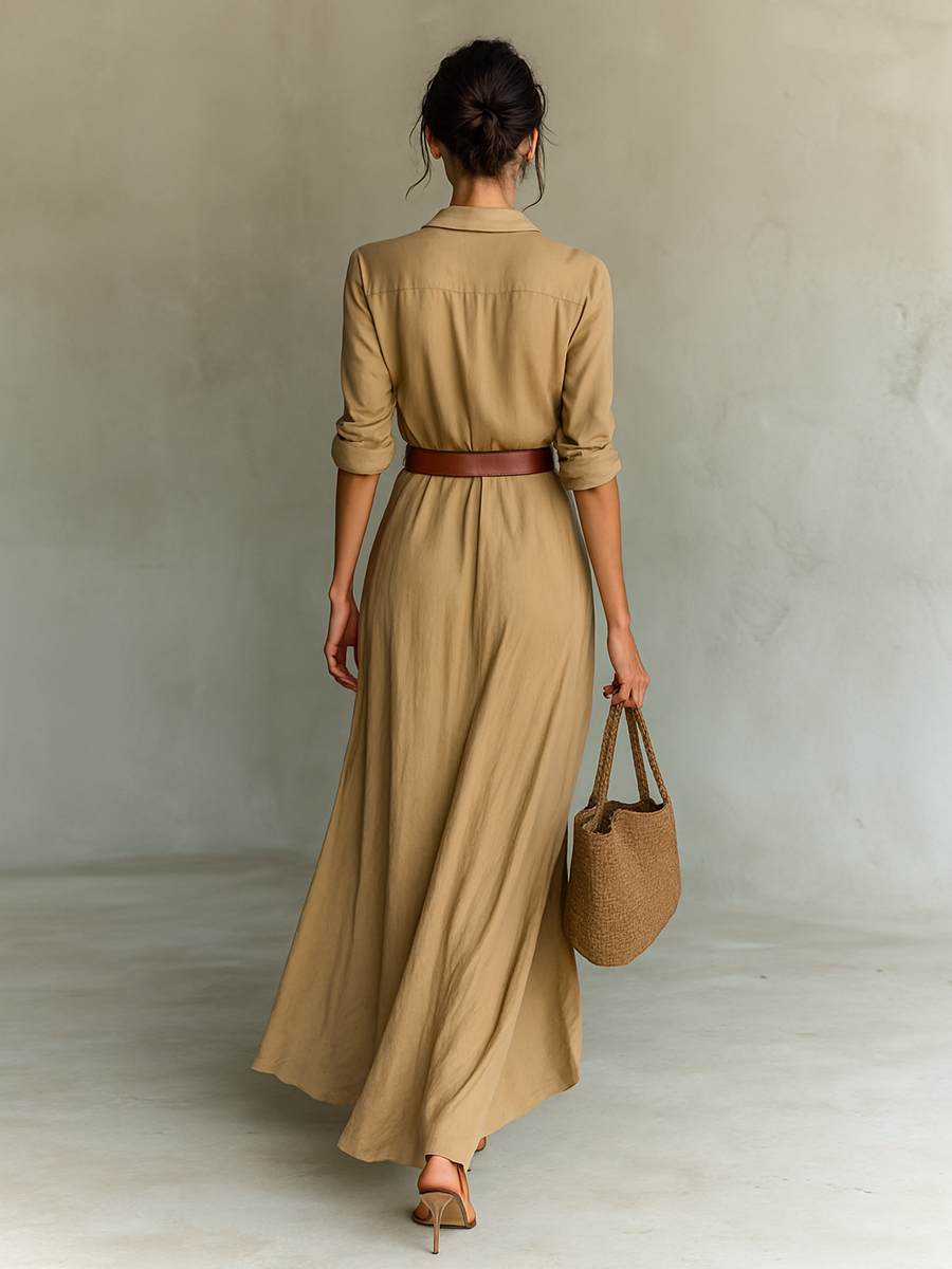 Alina | Vestido maxi camisero con cinturón
