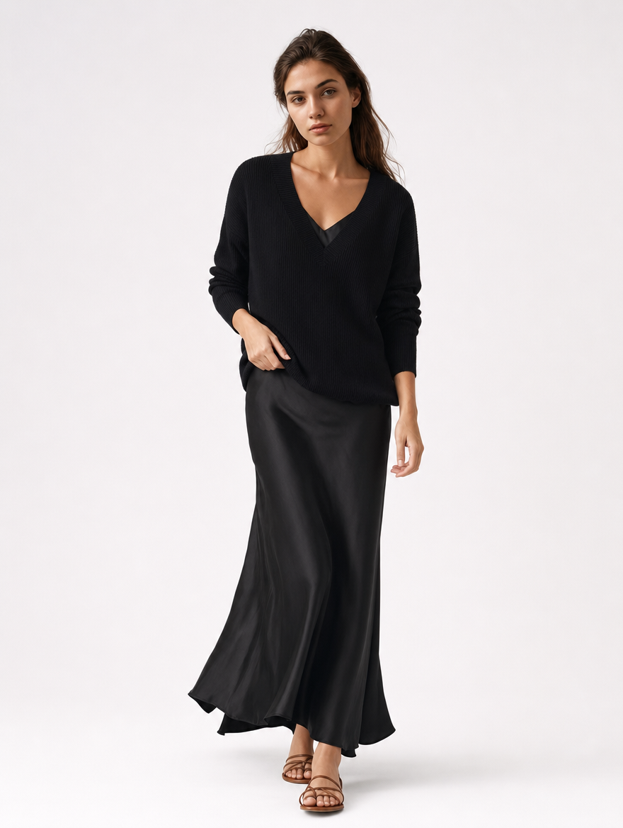 Velmira | Vestido satinado con jersey a juego