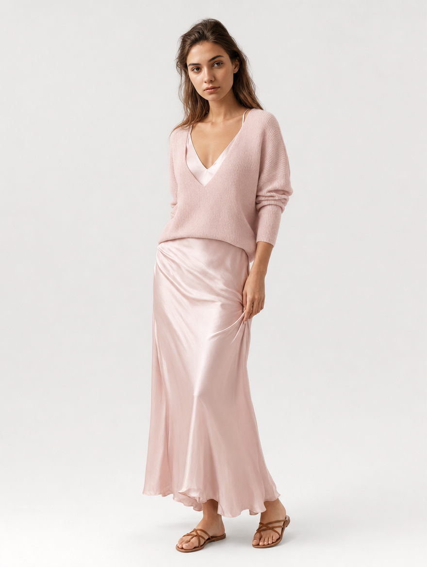 Velmira | Vestido satinado con jersey a juego