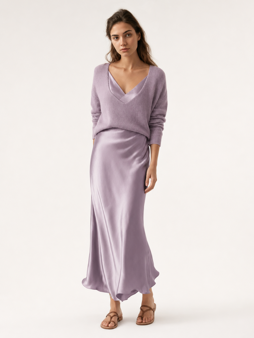 Velmira | Vestido satinado con jersey a juego