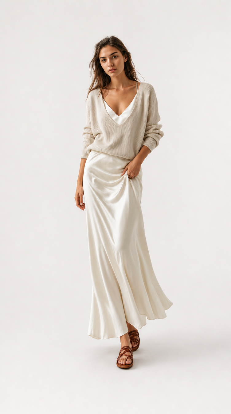 Velmira | Vestido satinado con jersey a juego