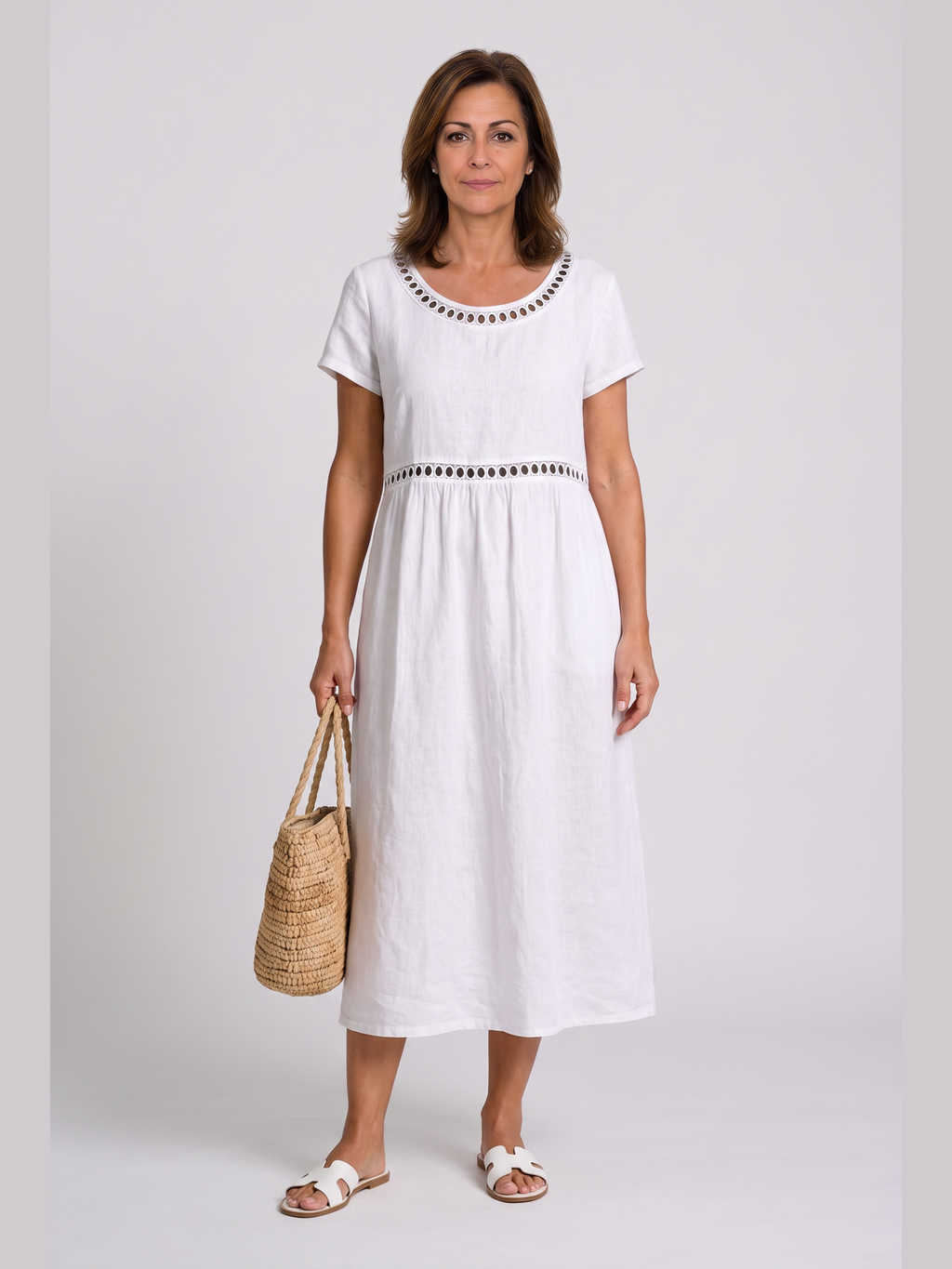 Livia | Vestido midi bordado de mezcla de lino
