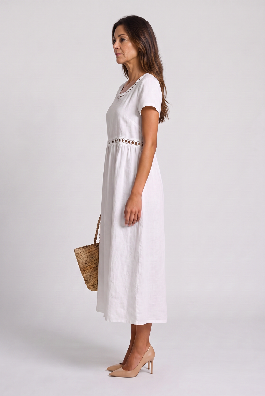 Livia | Vestido midi bordado de mezcla de lino
